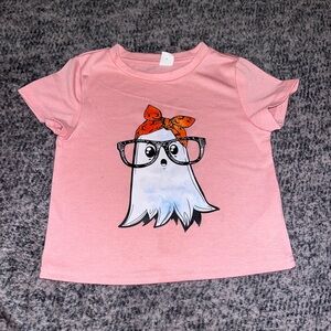 Super Cute Toddler Girls Pink Hipster Ghost Graphic T-Shirt Size 4T